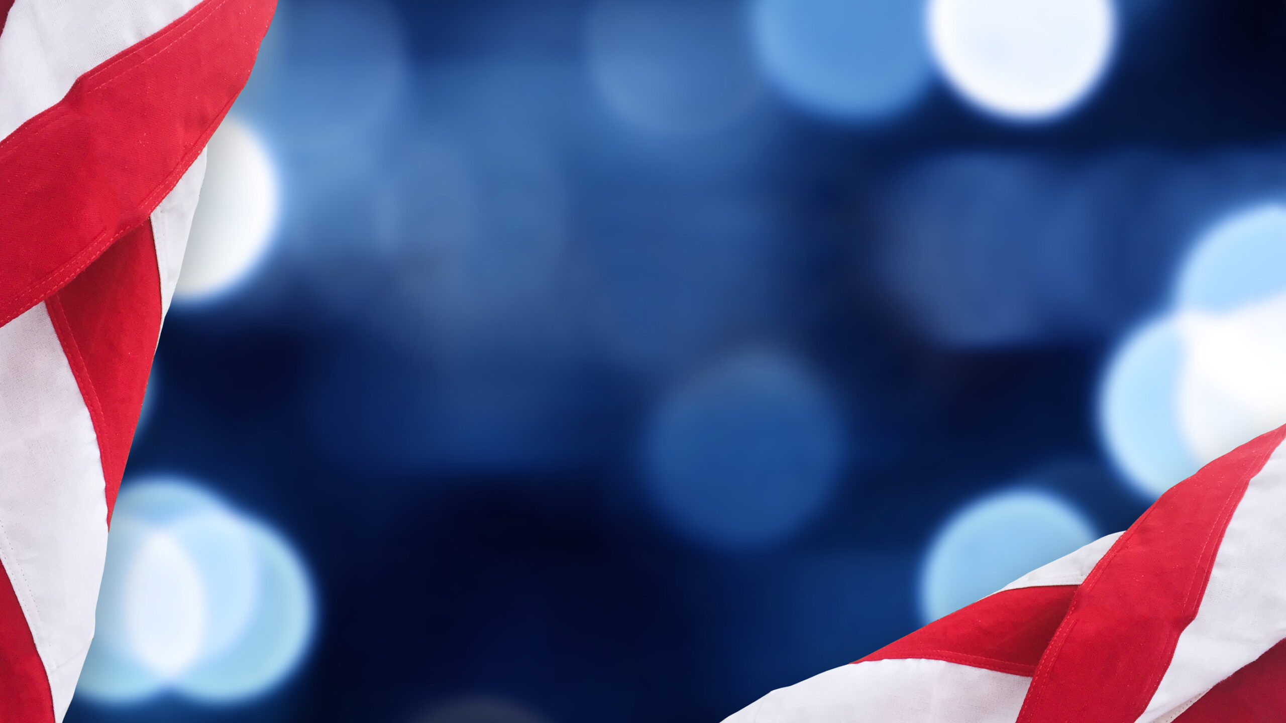 American Flags Border Over Blue Lights Background